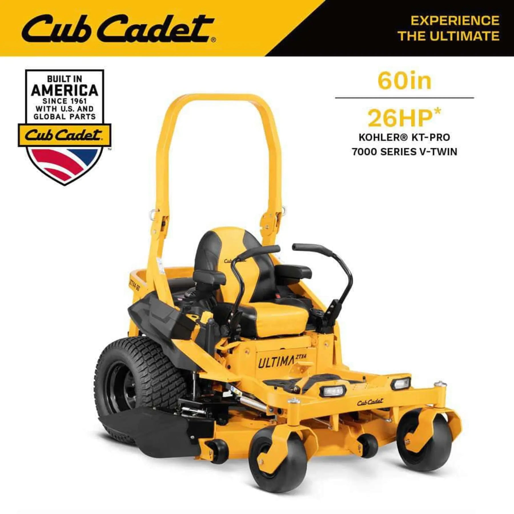 Ultima ZTX4 60 in. Fabricated Deck 24 HP V-Twin Kohler 7000 Pro Series Engine Zero Turn Mower with Roll Over Protection